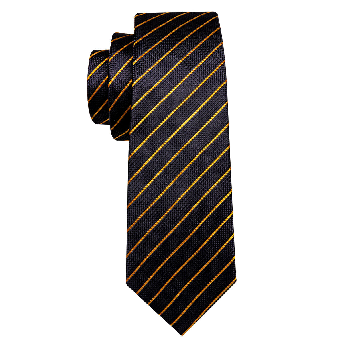 Gold Stripe Black Silk Tie, Pocket Square and Cufflinks Set tie sets    - Sophisticated Gentlemen