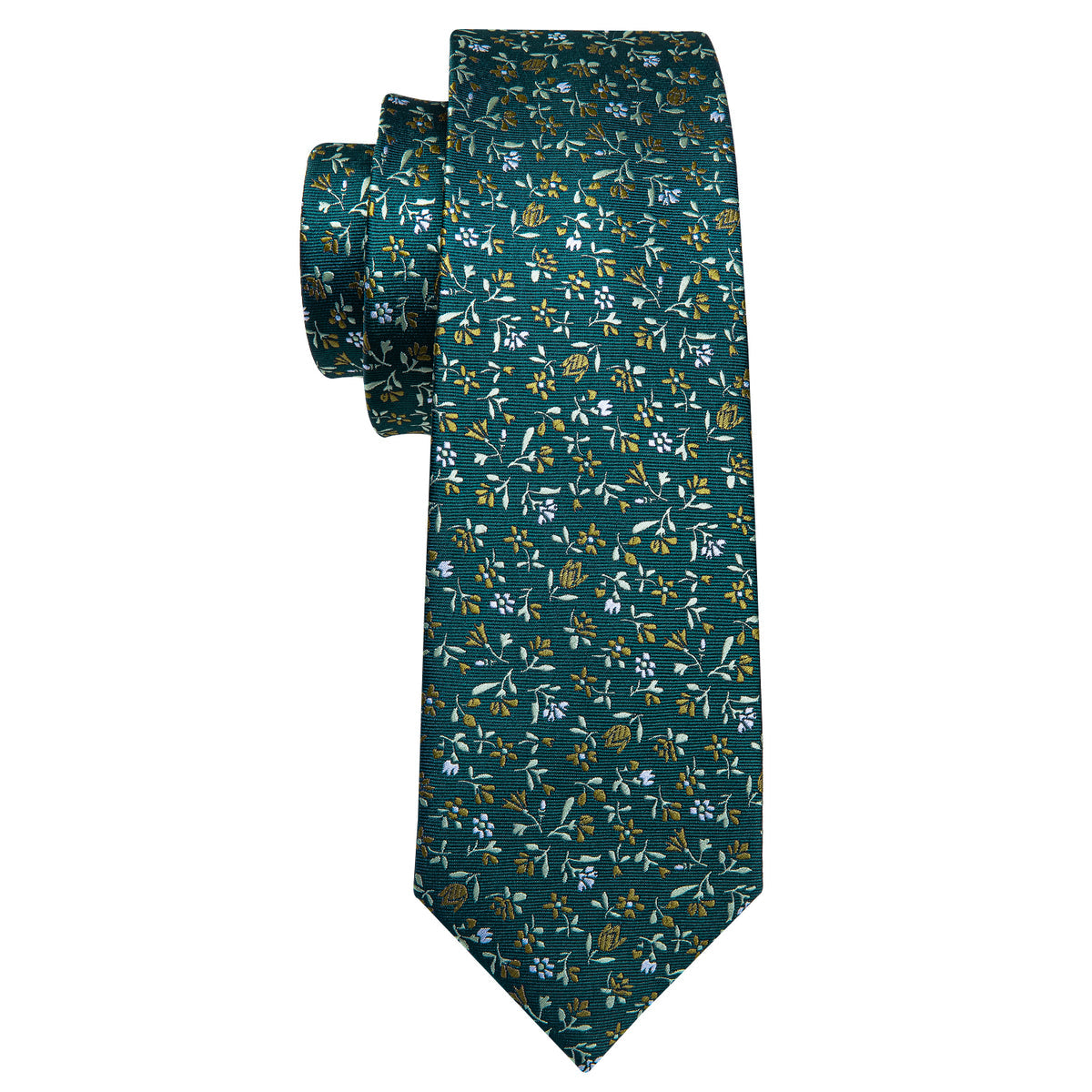 Olive Green Small Floral Tie, Pocket Square and Cufflinks Set tie sets - Sophisticated Gentlemen