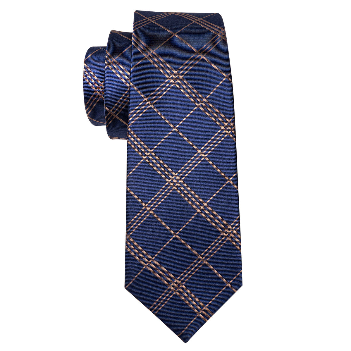 Deep Blue Gold Stripe Plaid Tie, Pocket Square and Cufflinks Set tie sets - Sophisticated Gentlemen