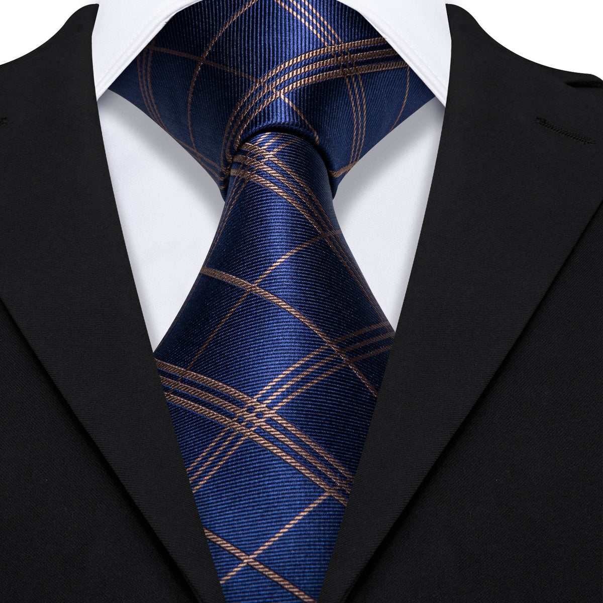 Deep Blue Gold Stripe Plaid Tie, Pocket Square and Cufflinks Set tie sets - Sophisticated Gentlemen