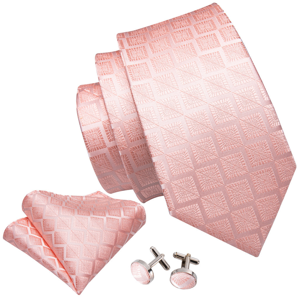 Pink Solid Plaid Tie, Pocket Square and Cufflinks Set tie sets - Sophisticated Gentlemen