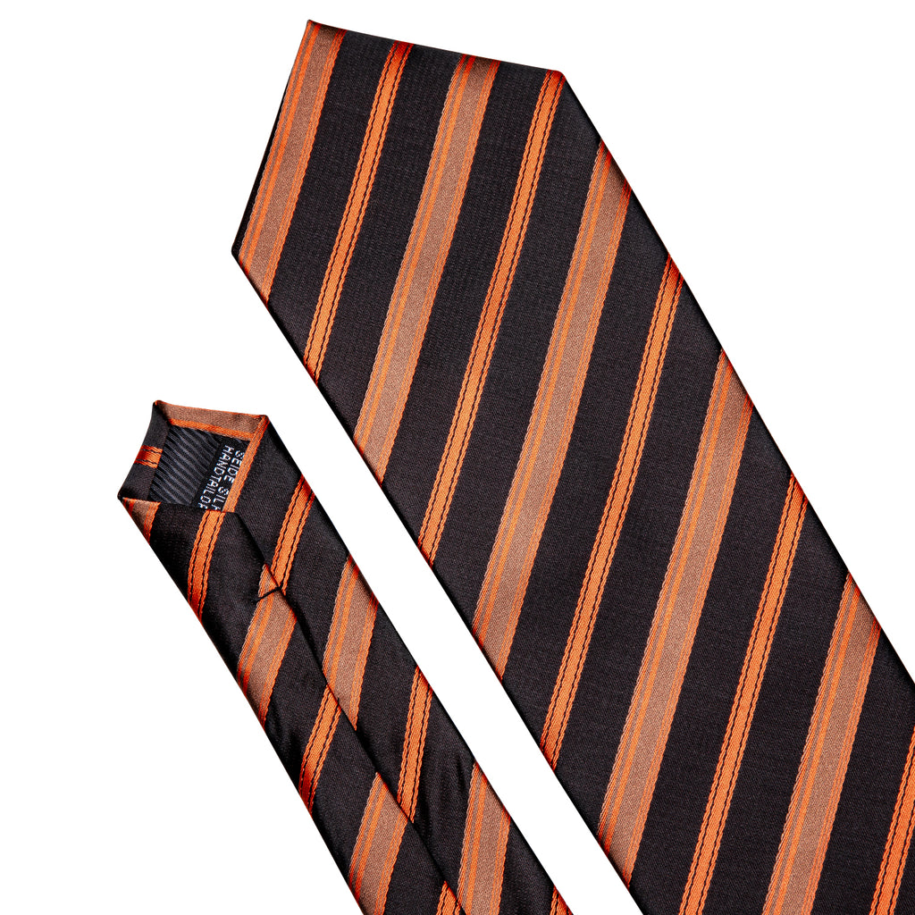 Black Orange Brown Stripe Tie, Pocket Square and Cufflinks Set tie sets    - Sophisticated Gentlemen