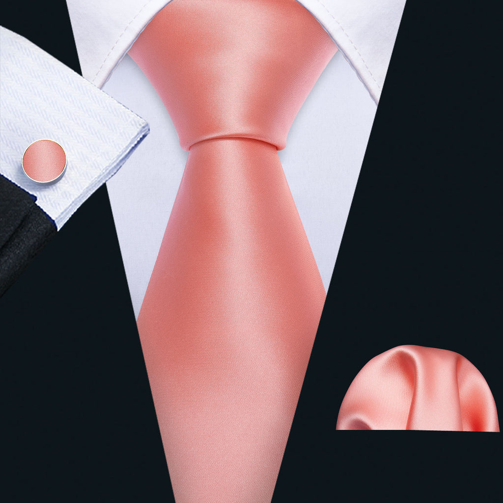 Coral Solid Tie, Pocket Square and Cufflinks Set tie sets - Sophisticated Gentlemen
