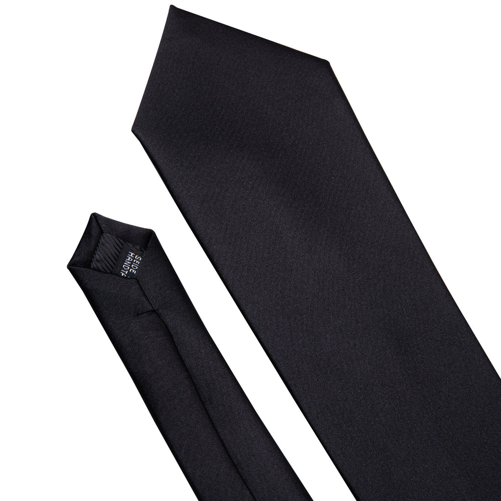 Black Solid Tie, Pocket Square and Cufflinks Set tie sets - Sophisticated Gentlemen