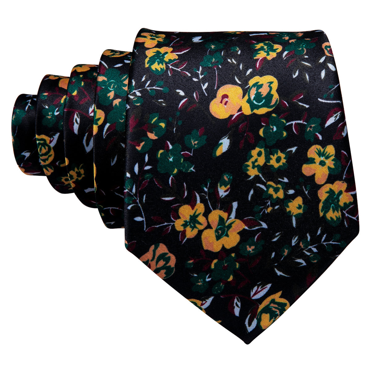 Black and Yellow Rose Floral Silk Tie, Pocket Square, and Cufflinks Set tie sets - Sophisticated Gentlemen