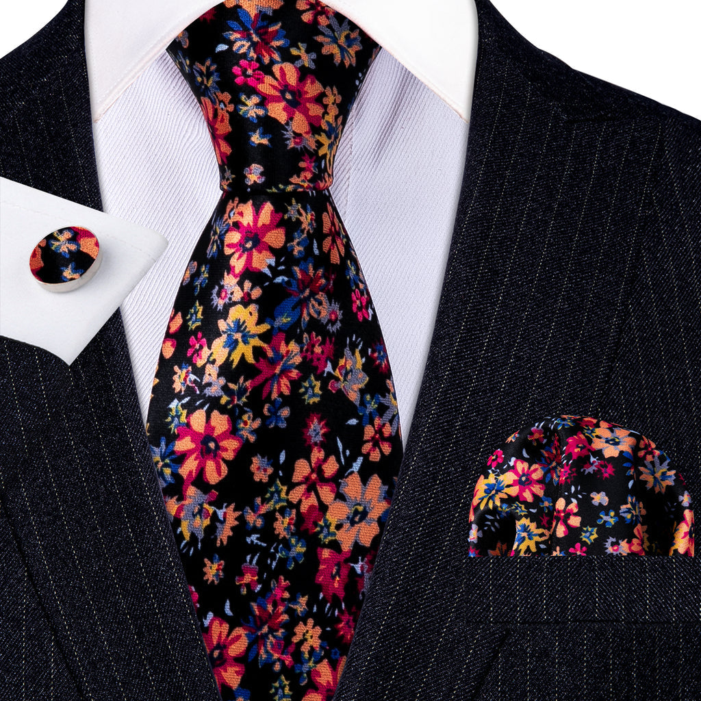Colorful Novelty Flower Silk Tie, Pocket Square and Cufflinks Set tie sets - Sophisticated Gentlemen