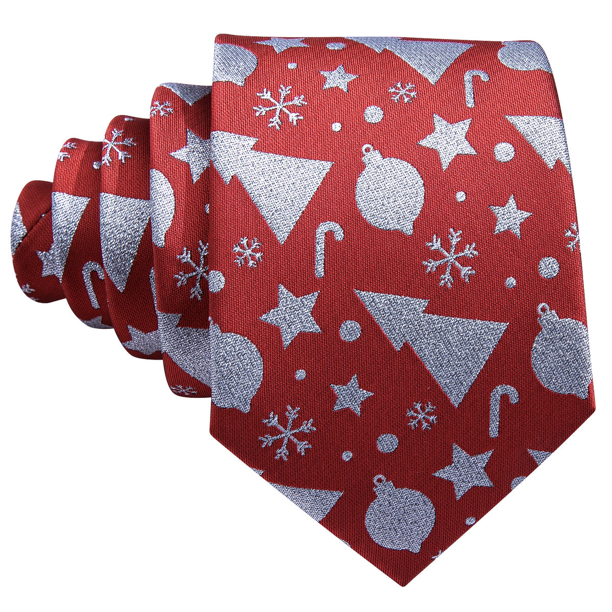 Red Christmas Silver Floral Silk Tie, Pocket Square and Cufflinks Set tie sets - Sophisticated Gentlemen