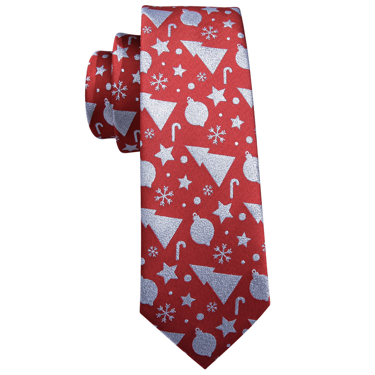 Red Christmas Silver Floral Silk Tie, Pocket Square and Cufflinks Set tie sets    - Sophisticated Gentlemen