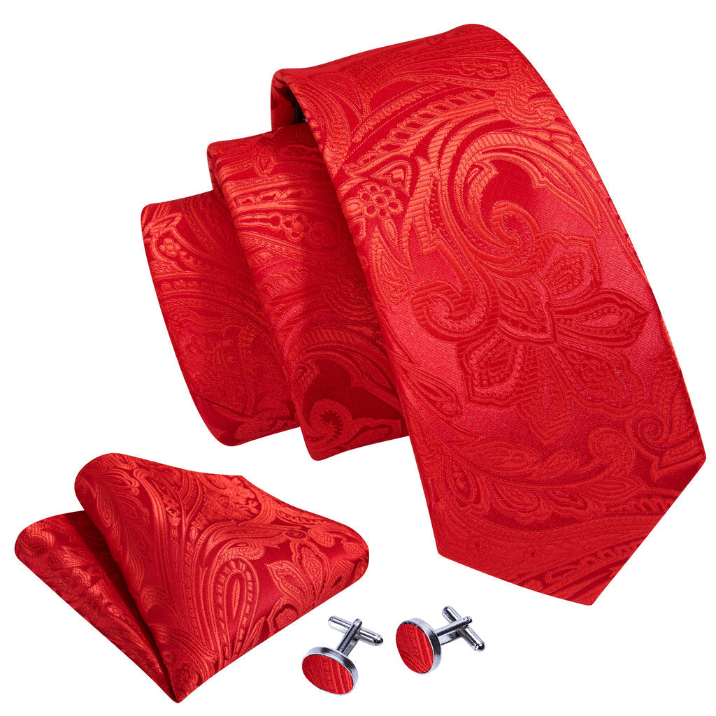Red Paisley Silk Tie, Pocket Square and Cufflinks Set tie sets - Sophisticated Gentlemen