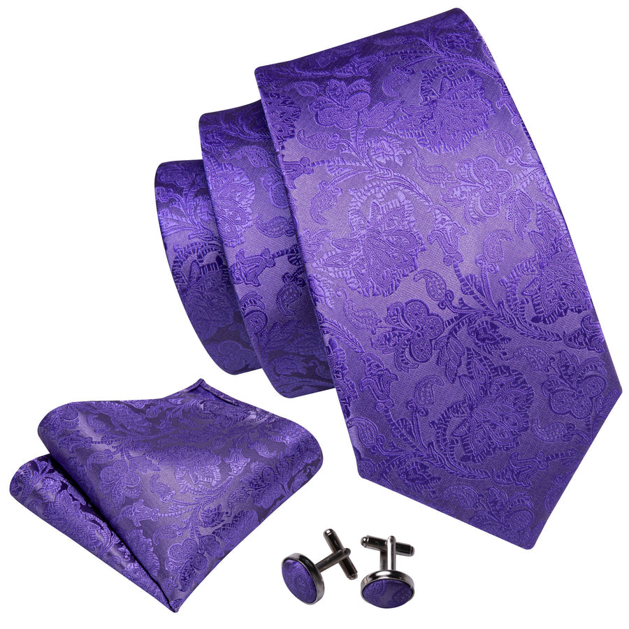 Purple Floral Silk XL Tie, Pocket Square and Cufflinks tie sets - Sophisticated Gentlemen