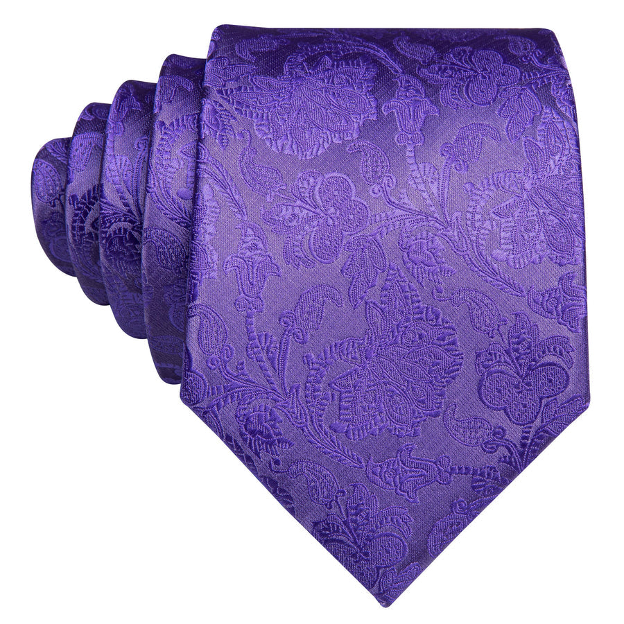 Purple Floral Silk XL Tie, Pocket Square and Cufflinks tie sets - Sophisticated Gentlemen