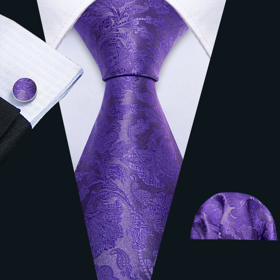 Purple Floral Silk XL Tie, Pocket Square and Cufflinks tie sets - Sophisticated Gentlemen