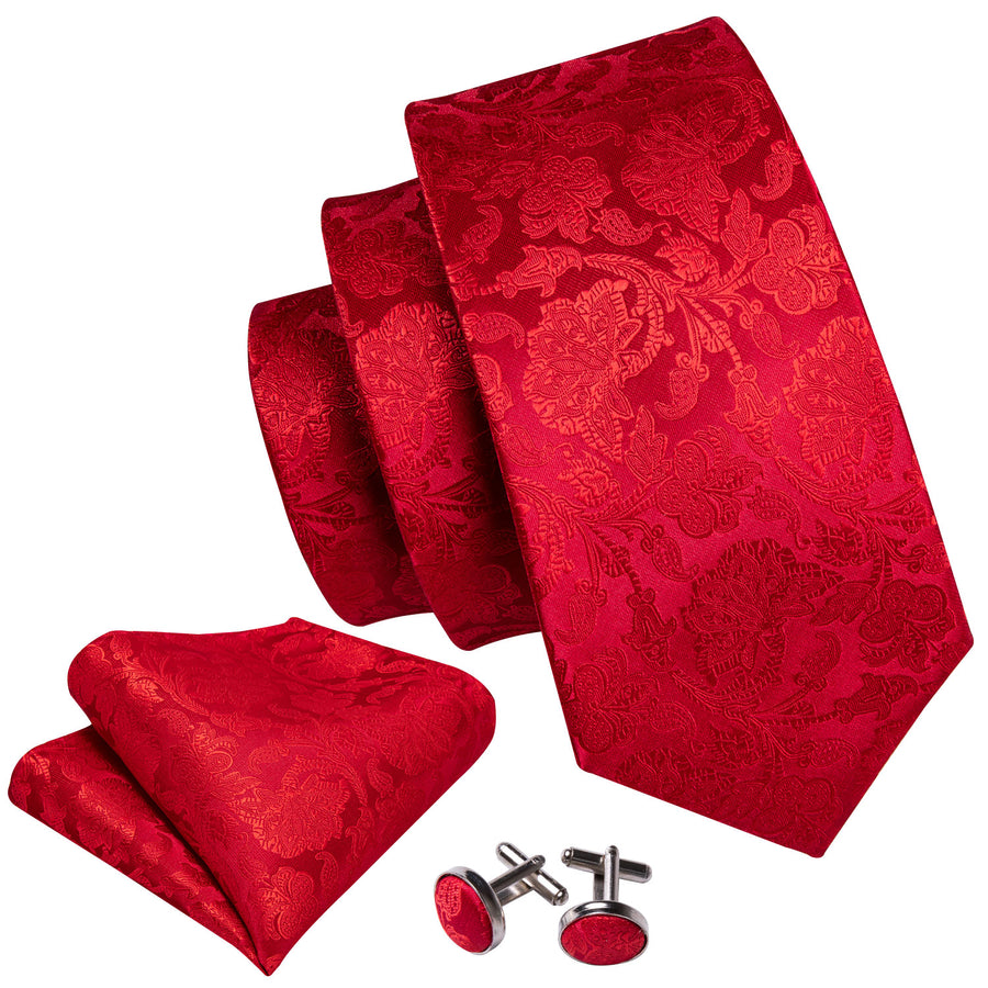Classic Red Floral XL Tie, Pocket Square and Cufflinks tie sets - Sophisticated Gentlemen