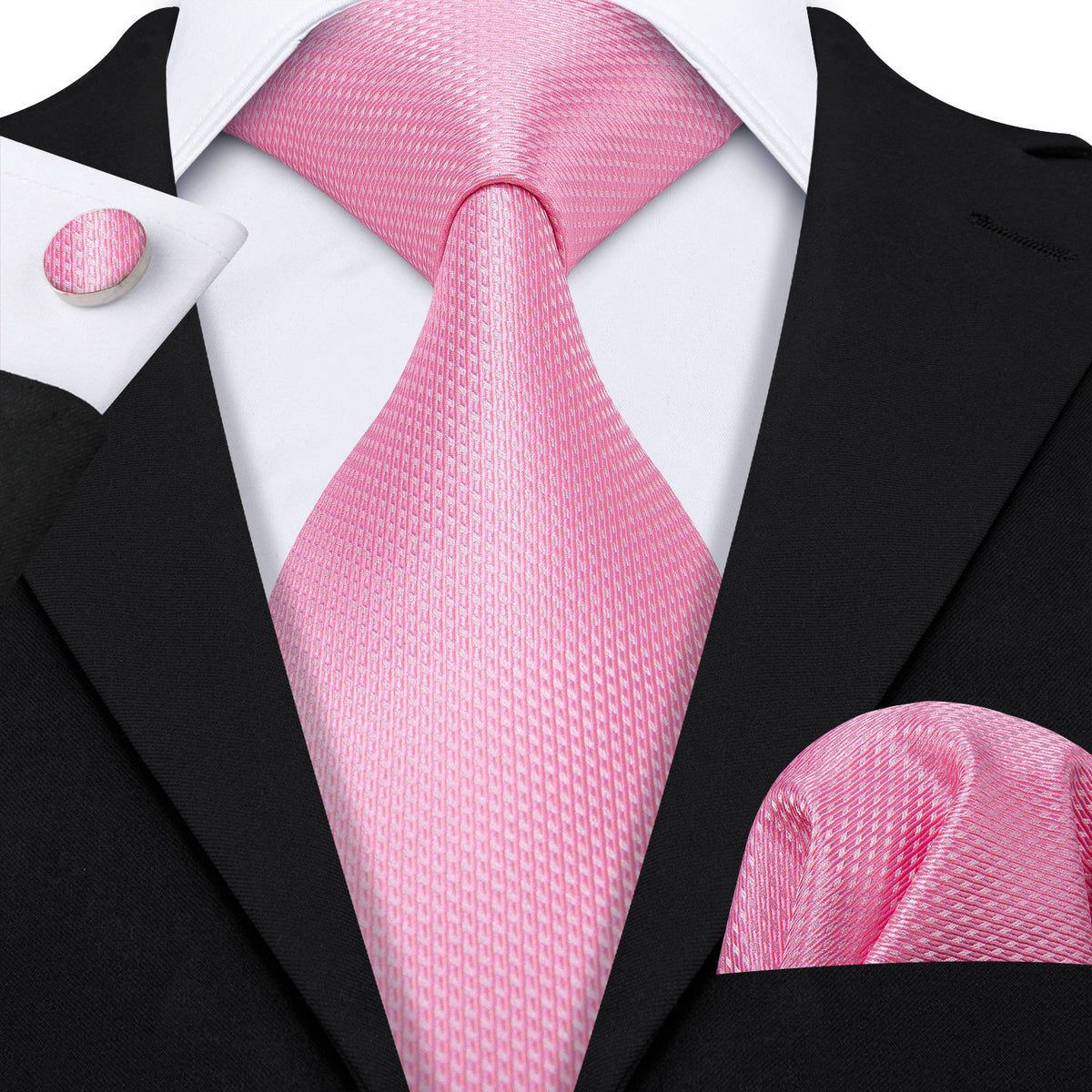 Pink Solid Silk Tie, Pocket Square and Cufflinks Set tie sets - Sophisticated Gentlemen