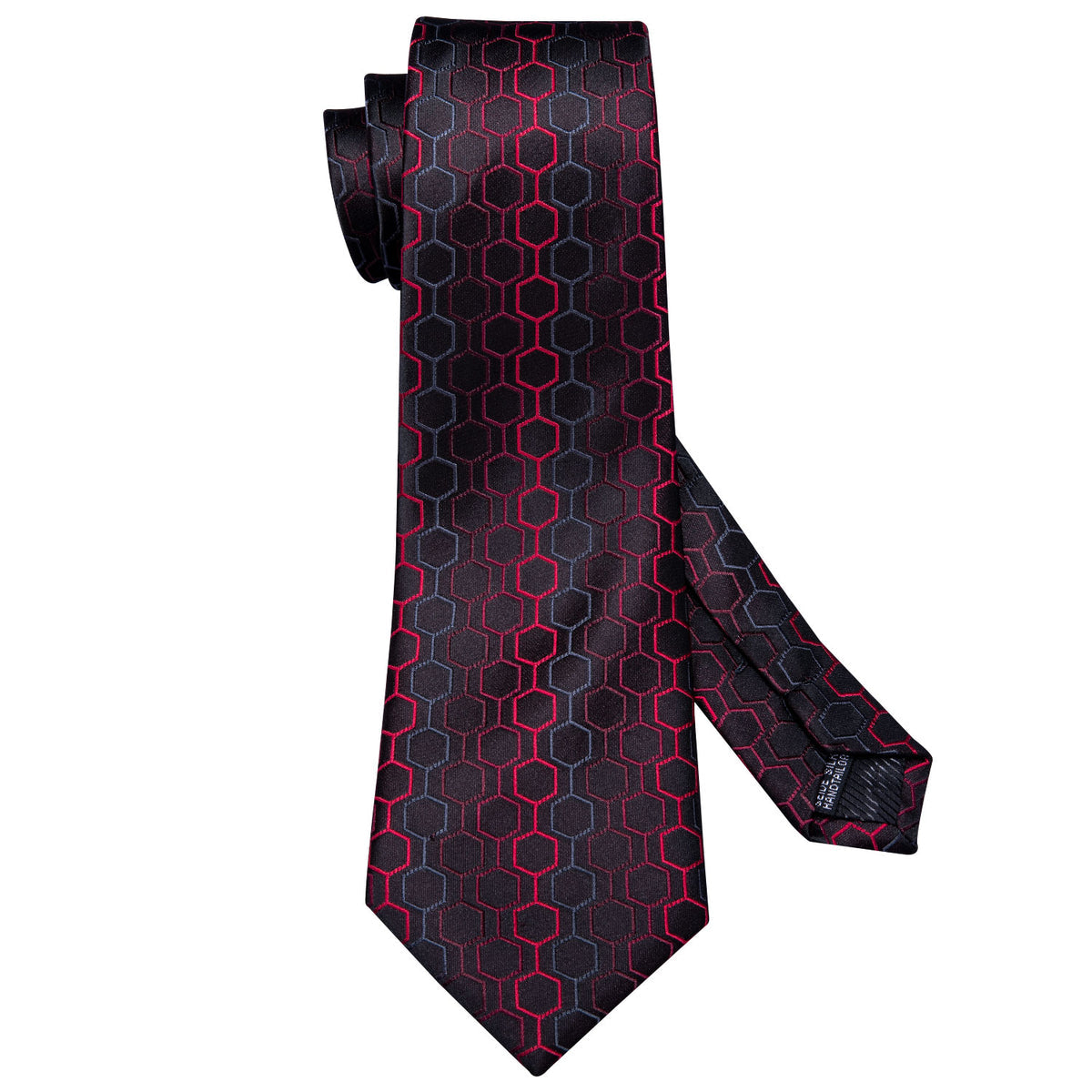 Black Red Geometric Plaid Silk Tie, Pocket Square and Cufflinks Set tie sets    - Sophisticated Gentlemen