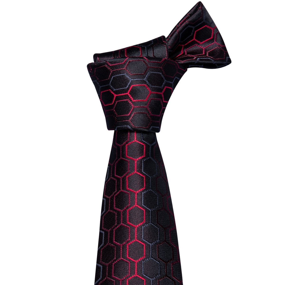 Black Red Geometric Plaid Silk Tie, Pocket Square and Cufflinks Set tie sets - Sophisticated Gentlemen
