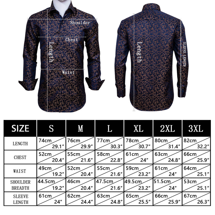 Navy Blue Golden Floral Silk Dress Shirt shirt - Sophisticated Gentlemen