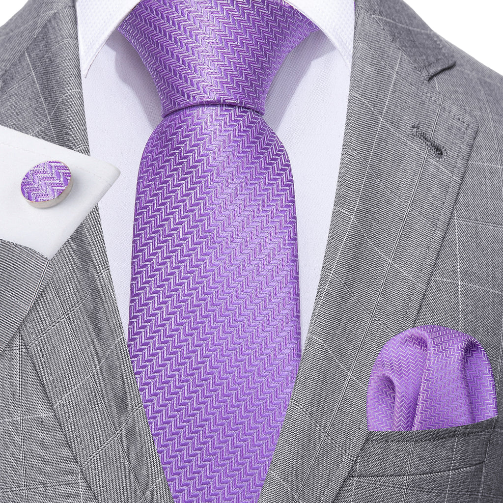Purple Striped Woven Silk Tie, Pocket Square and Cufflinks Set tie sets - Sophisticated Gentlemen