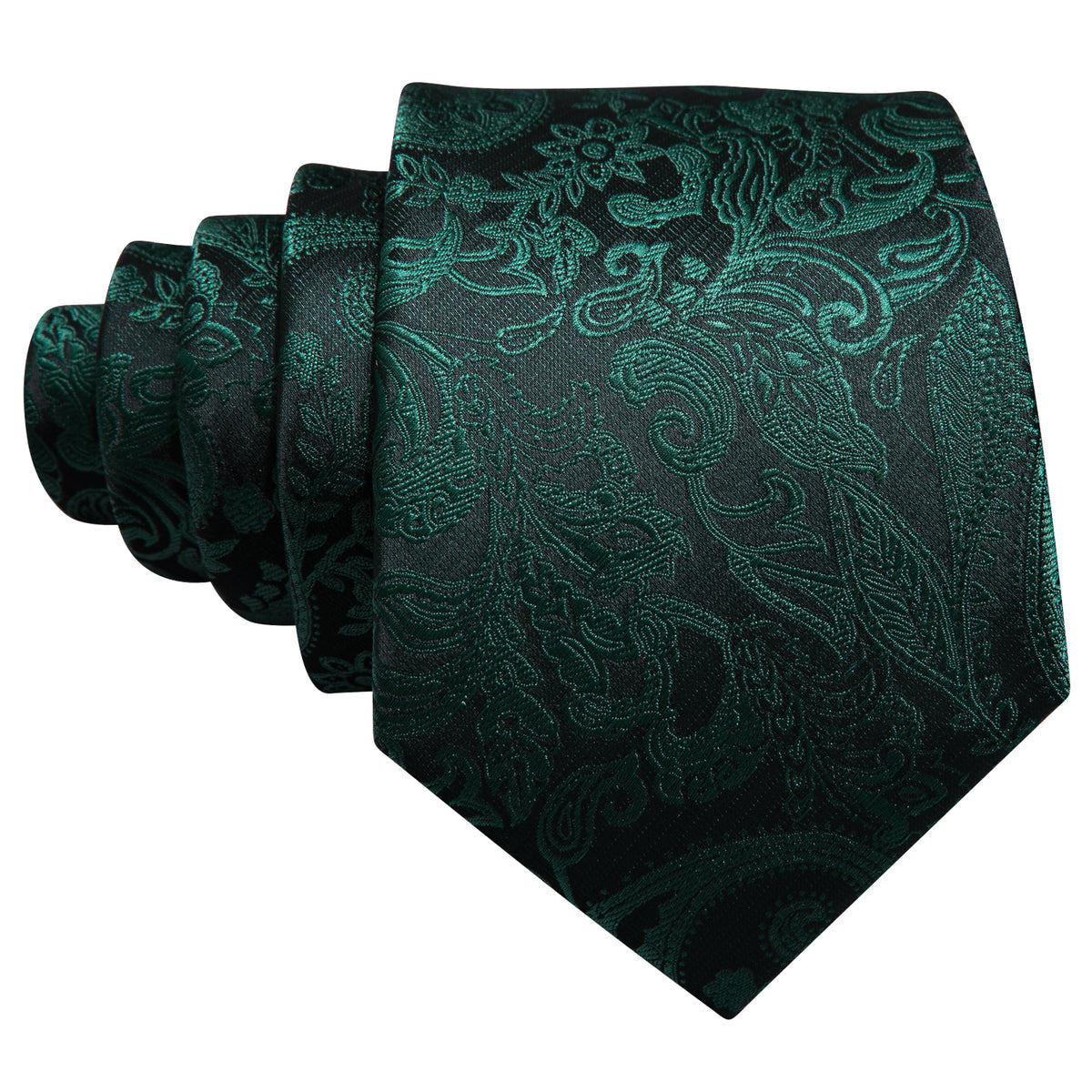 Dark Green Paisley Silk Tie, Pocket Square and Cufflinks Set tie sets - Sophisticated Gentlemen