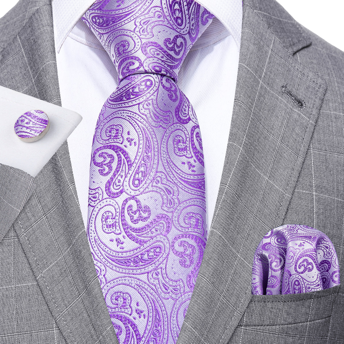 Purple Paisley Silk Tie, Pocket Square and Cufflinks Set tie sets - Sophisticated Gentlemen