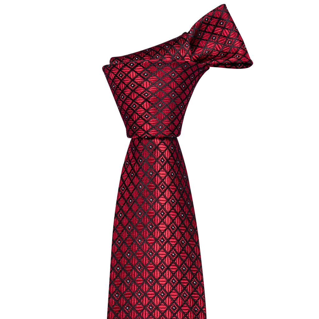 Black Red Plaid Tie, Pocket Square and Cufflinks Set tie sets - Sophisticated Gentlemen