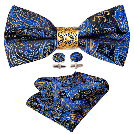Blue Paisley Bow Tie Set bow ties    - Sophisticated Gentlemen