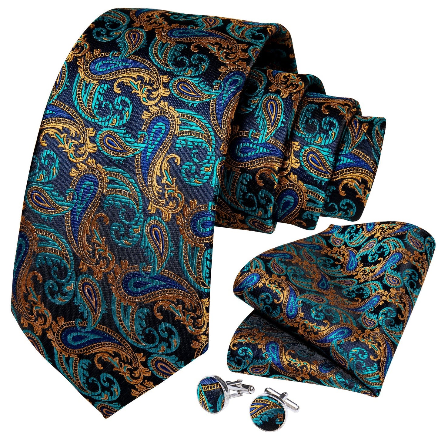 Aquamarine and Gold Luxury Tie Set tie sets - Sophisticated Gentlemen