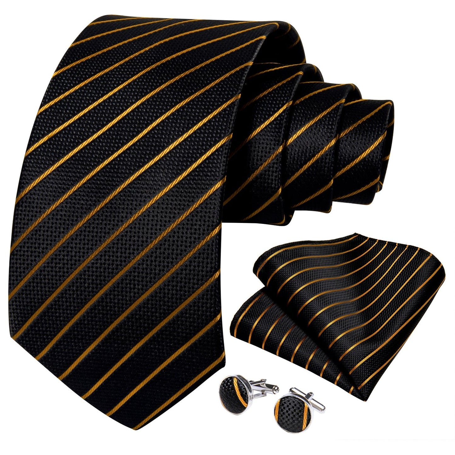 Luxury Gold and Black Striped Tie Set tie sets - Sophisticated Gentlemen