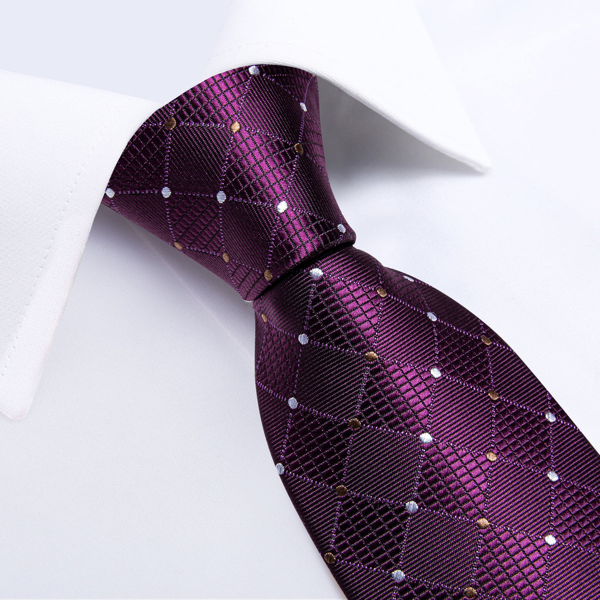 Purple Plaid Polka Dot Silk Tie, Pocket Square and Cufflinks tie sets - Sophisticated Gentlemen