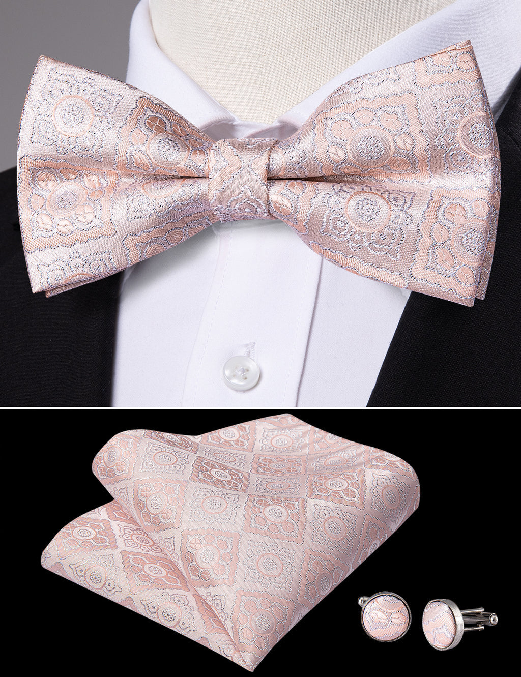 Pink Paisley Bow Tie Set bow ties - Sophisticated Gentlemen