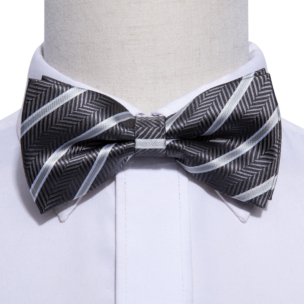 Black White Stripe Bow Tie Set bow ties - Sophisticated Gentlemen