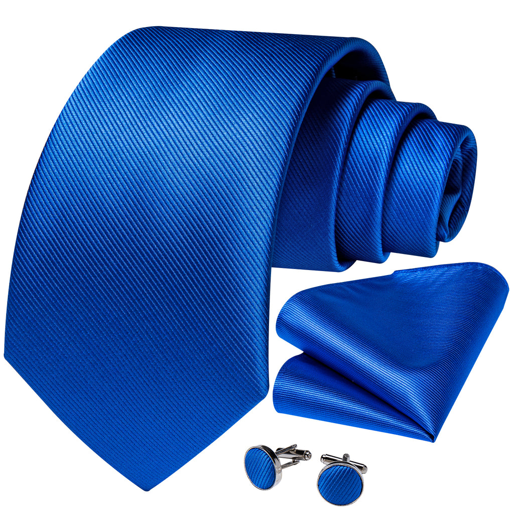 Blue Classic Solid Silk Tie, Pocket Square and Cufflinks Set tie sets - Sophisticated Gentlemen