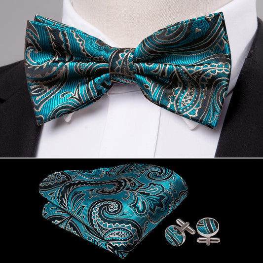 Blue Green Paisley Bow Tie Set bow ties    - Sophisticated Gentlemen
