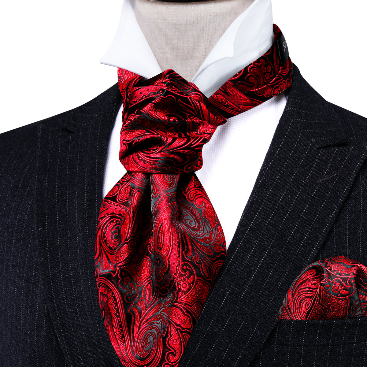 Red Paisley Ascot, Pocket Square and Cufflinks ascot - Sophisticated Gentlemen