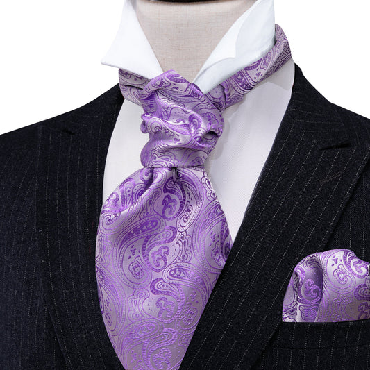 Purple Paisley Silk Ascot, Pocket Square and Cufflinks ascot    - Sophisticated Gentlemen