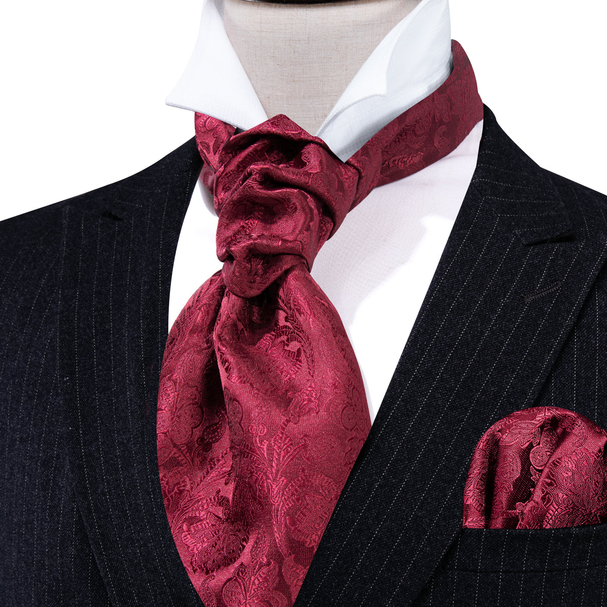 Red Paisley Silk Ascot, Pocket Square and Cufflinks ascot - Sophisticated Gentlemen