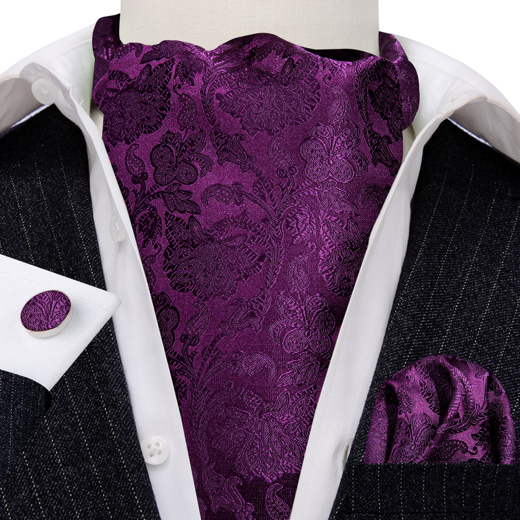 Purple Paisley Silk Ascot, Pocket Square and Cufflinks ascot - Sophisticated Gentlemen
