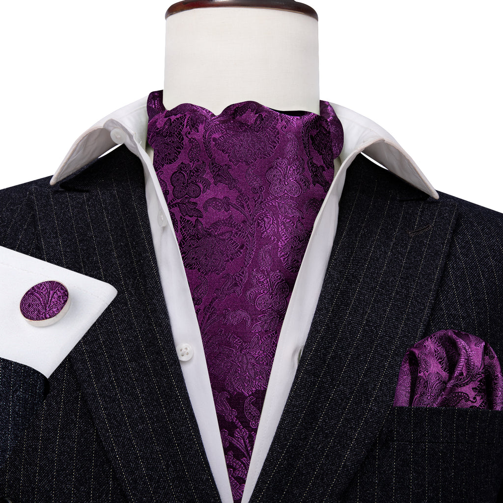 Purple Paisley Silk Ascot, Pocket Square and Cufflinks ascot - Sophisticated Gentlemen