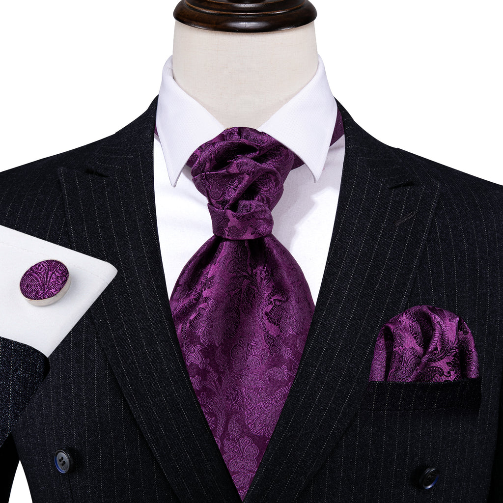 Purple Paisley Silk Ascot, Pocket Square and Cufflinks ascot - Sophisticated Gentlemen