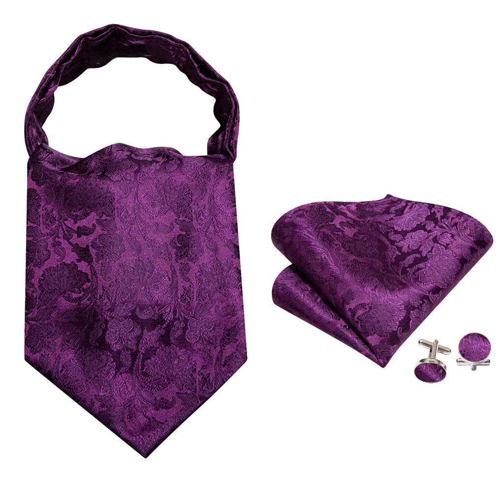 Purple Paisley Silk Ascot, Pocket Square and Cufflinks ascot    - Sophisticated Gentlemen