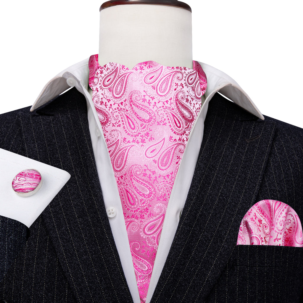Pink Paisley Silk Ascot, Pocket Square and Cufflinks ascot - Sophisticated Gentlemen