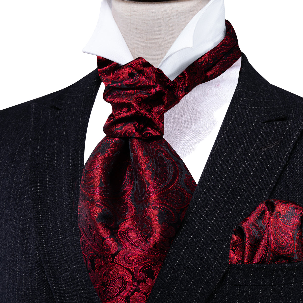 Shining Red Paisley Ascot, Pocket Square and Cufflinks ascot - Sophisticated Gentlemen