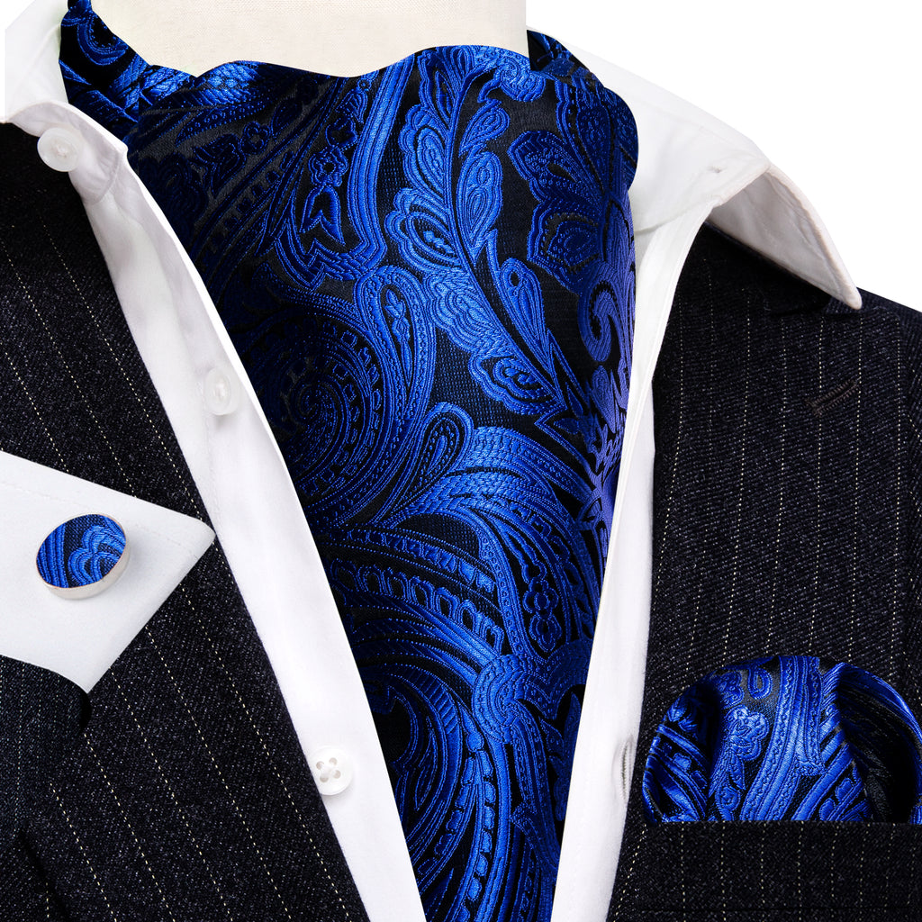 Blue Paisley Ascot, Pocket Square and Cufflinks ascot - Sophisticated Gentlemen
