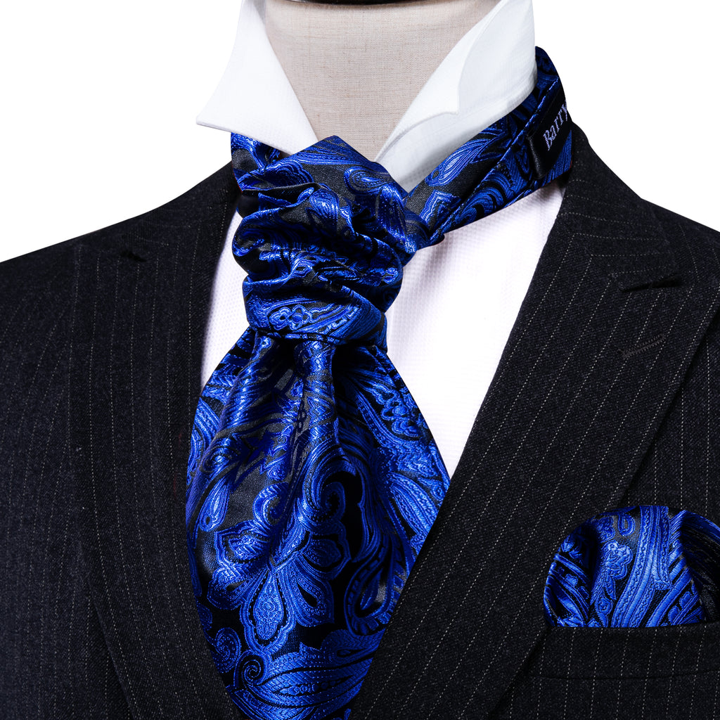 Blue Paisley Ascot, Pocket Square and Cufflinks ascot - Sophisticated Gentlemen
