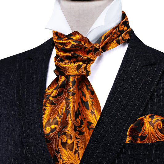 Gold Paisley Ascot, Pocket Square and Cufflinks ascot    - Sophisticated Gentlemen