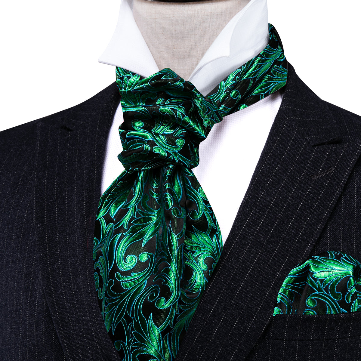 Green Paisley Ascot, Pocket Square and Cufflinks ascot - Sophisticated Gentlemen