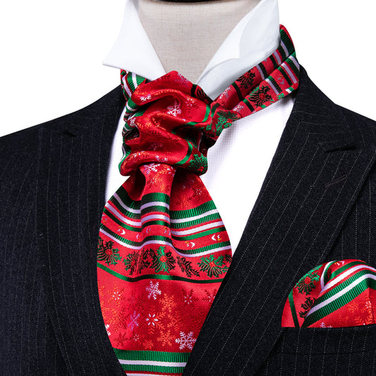 Red Green Christmas Floral Silk Ascot, Pocket Square and Cufflinks ascot    - Sophisticated Gentlemen