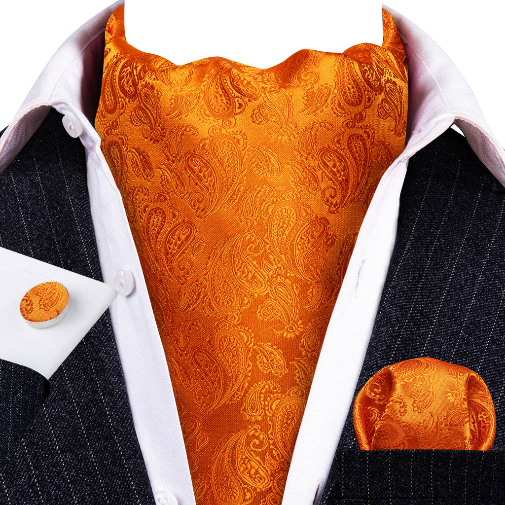 Orange Paisley Silk Ascot, Pocket Square and Cufflinks ascot - Sophisticated Gentlemen