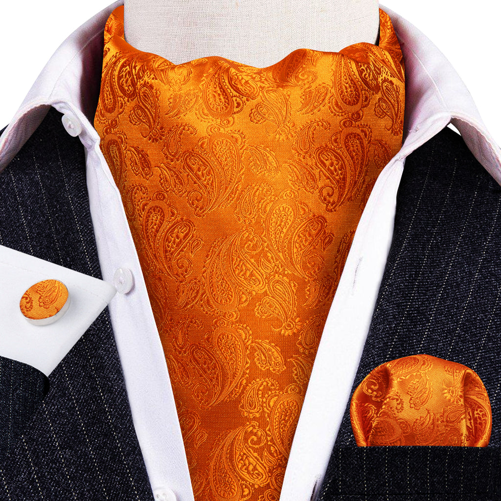 Orange Paisley Silk Ascot, Pocket Square and Cufflinks ascot - Sophisticated Gentlemen