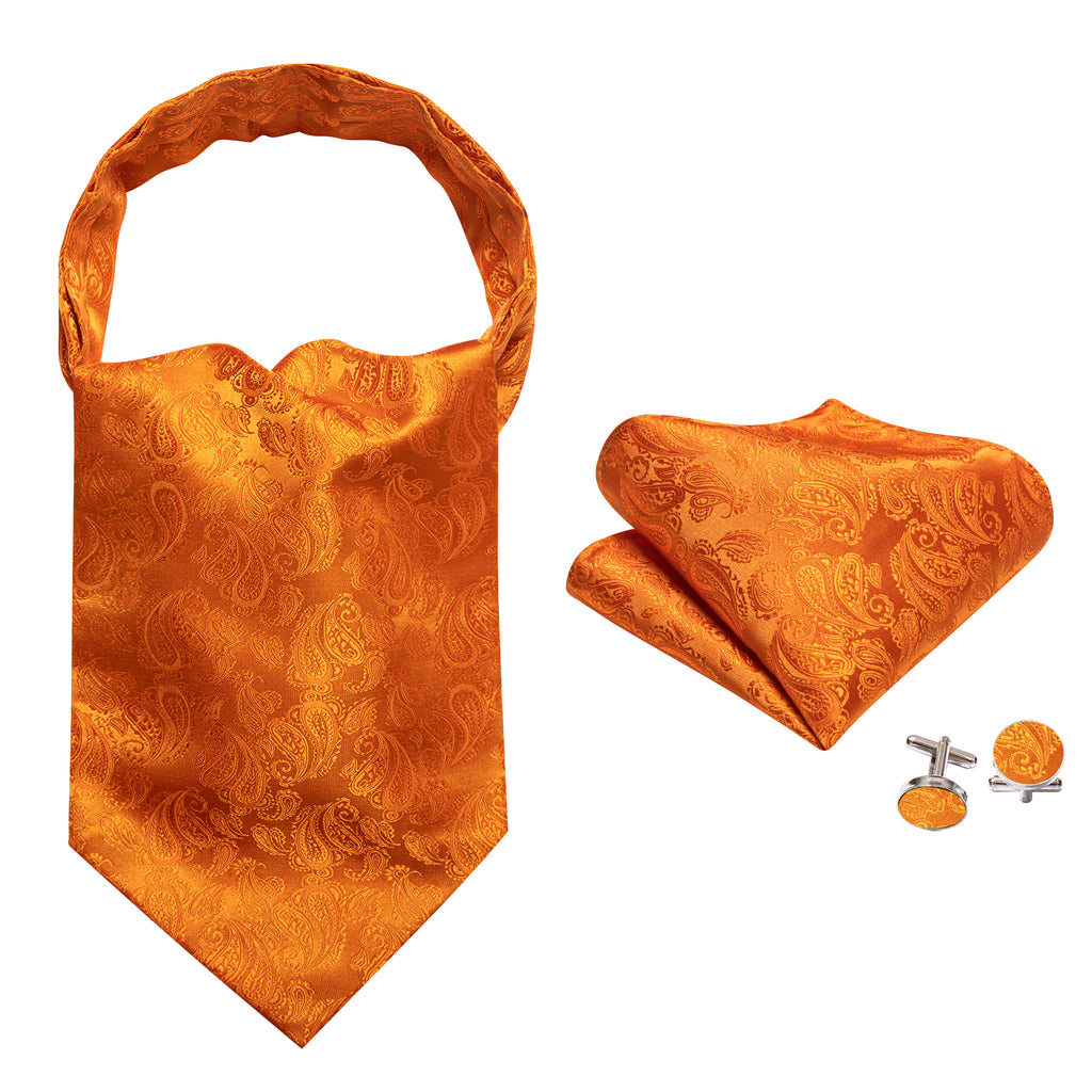 Orange Paisley Silk Ascot, Pocket Square and Cufflinks ascot - Sophisticated Gentlemen